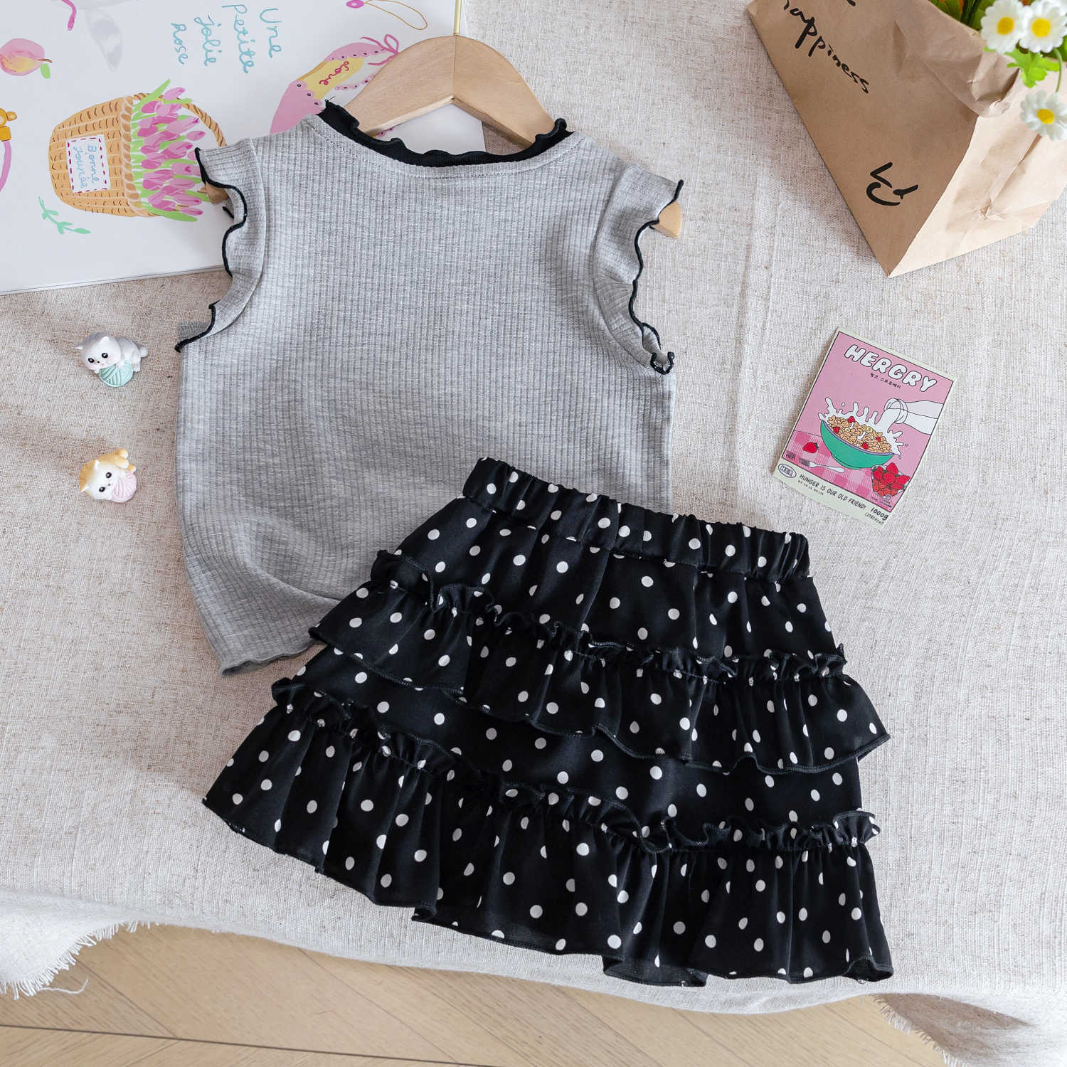 Baby Girls Korean Summer Vest Top & Polka Skirt Set – Baby & Children's Outfits – Image 2