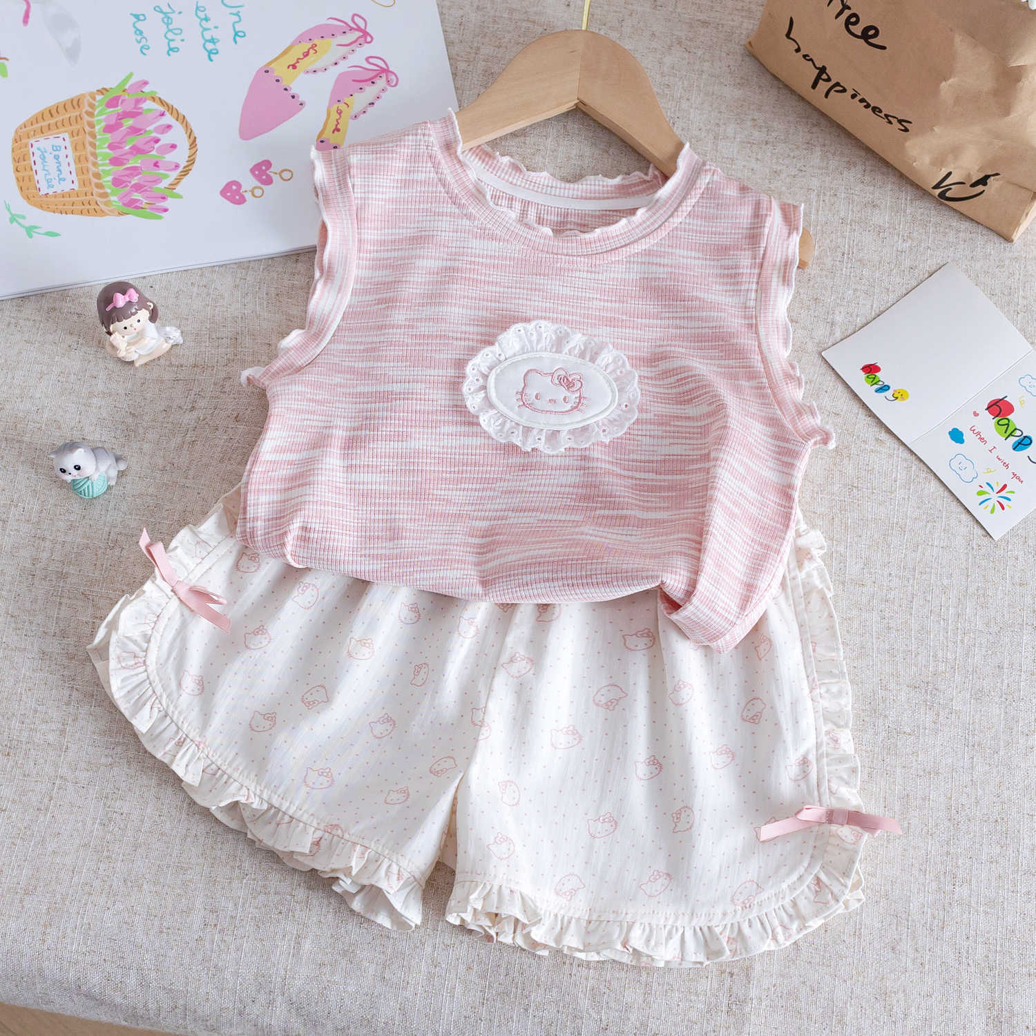 Girls Summer Lace Vest Top & Printed Shorts Set – Baby & Children's Outfits – Image 1