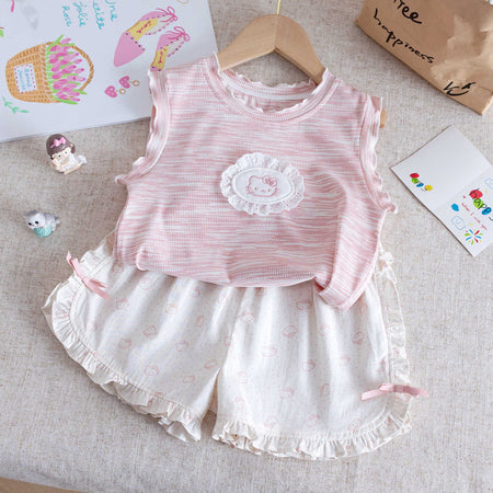 Girls Summer Lace Vest Top & Printed Shorts Set – Baby & Children's Outfits – Image 1