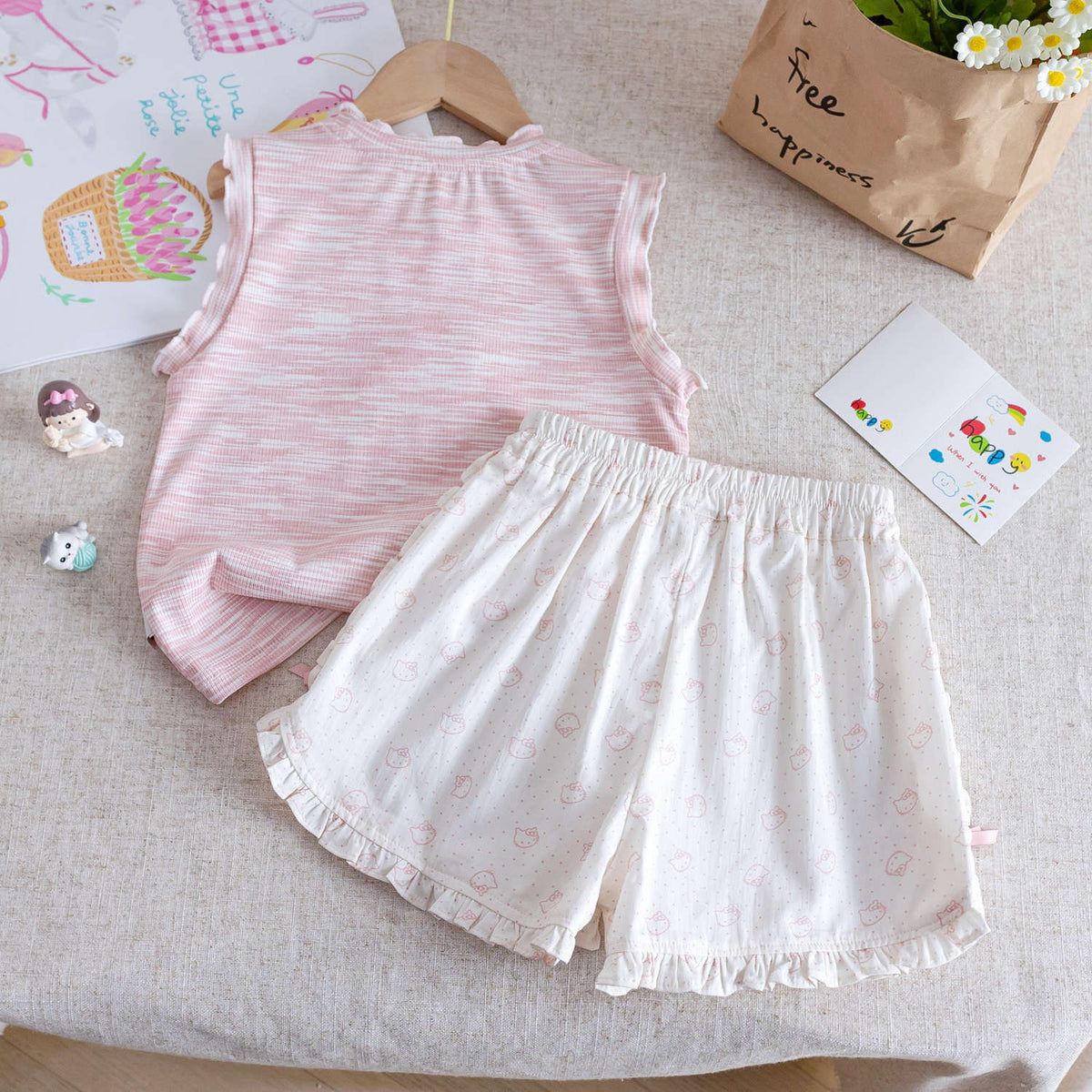 Girls Summer Lace Vest Top & Printed Shorts Set – Baby & Children's Outfits – Image 2