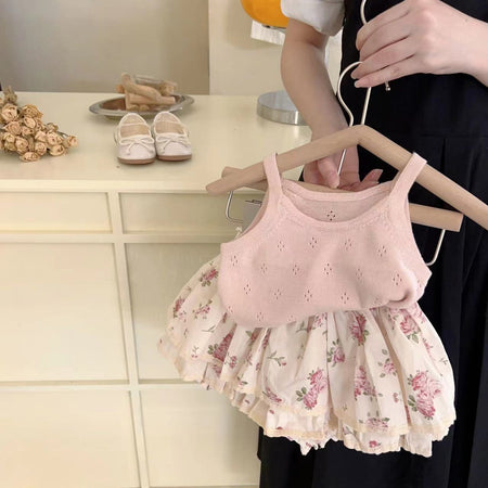 Baby Girls Rose Bud Suspender Shorts Set – Baby & Children's Outfits – Image 1