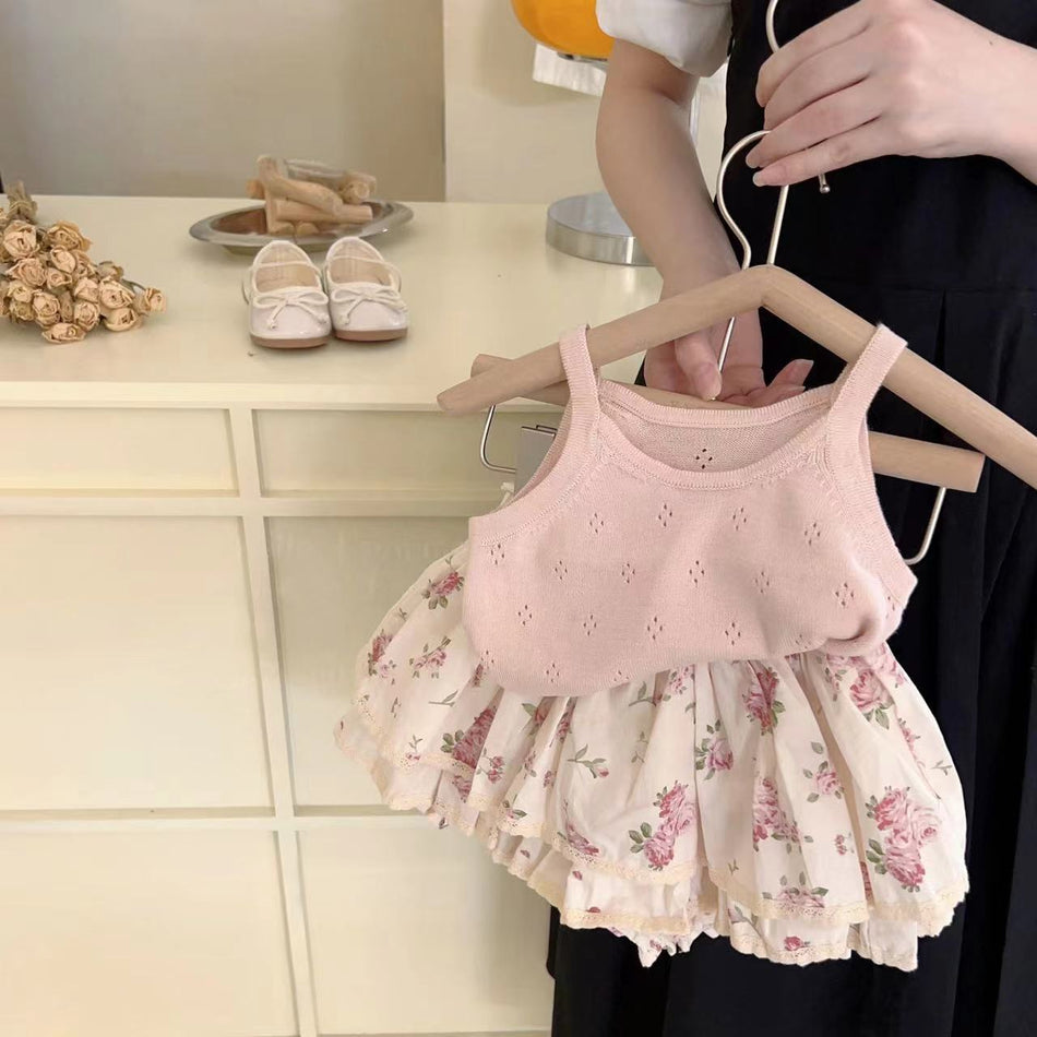 Baby Girls Rose Bud Suspender Shorts Set – Baby & Children's Outfits – Image 1