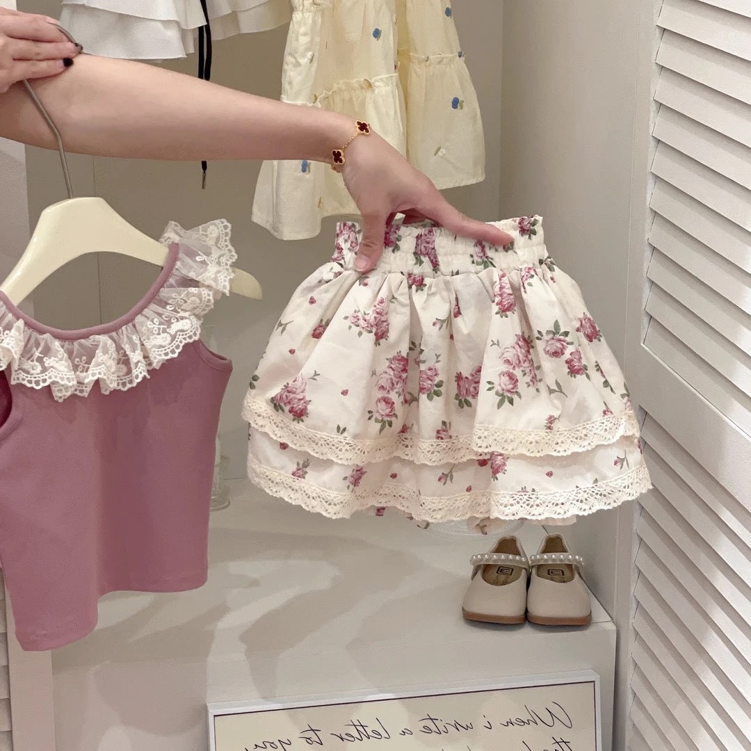 Baby Girls Floral Lace Vest Skirt Set For Summer – Baby & Children's Outfits – Image 2
