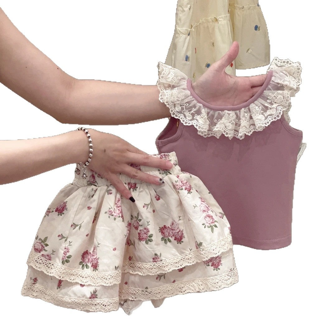 Baby Girls Floral Lace Vest Skirt Set For Summer – Baby & Children's Outfits – Image 5