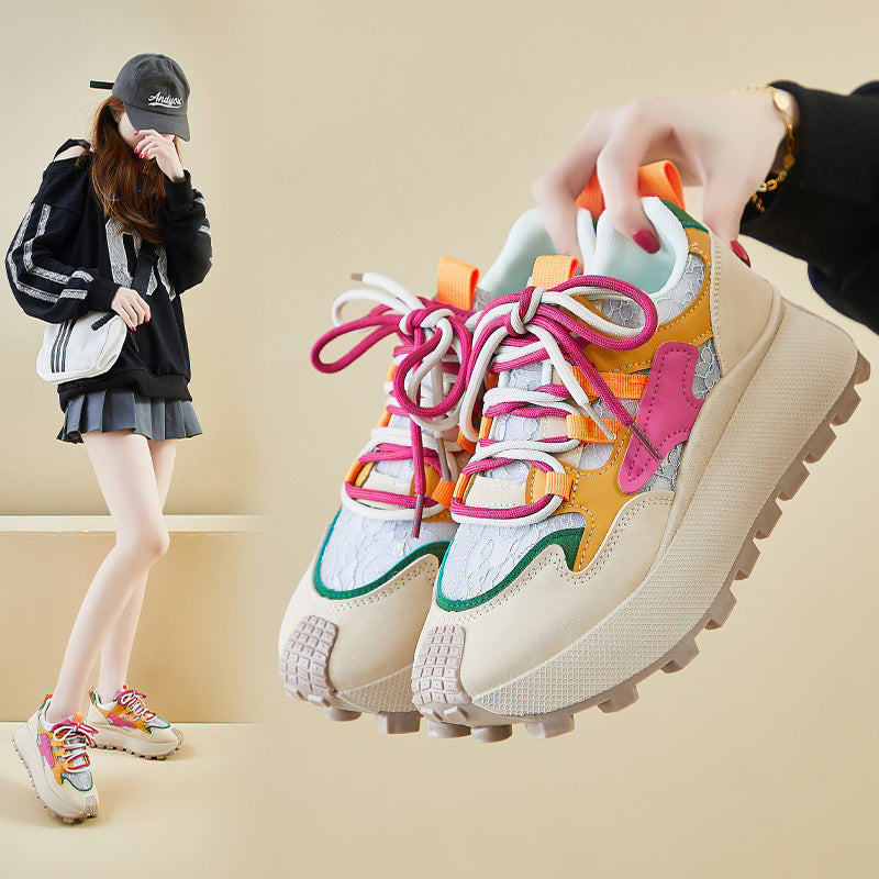 Korean Dad Shoes Women 2026 Thick Sole Sneakers
