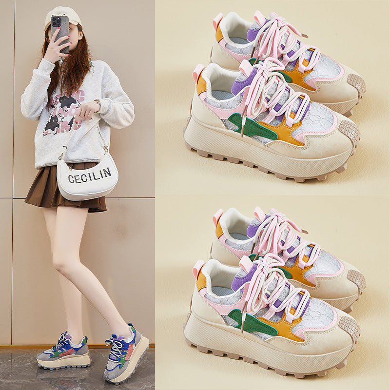 Korean Dad Shoes Women 2026 Thick Sole Sneakers