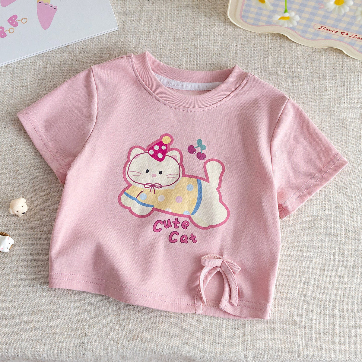 Baby Girls Cartoon Cat Summer Suit Set – Baby & Children's Outfits – Image 3