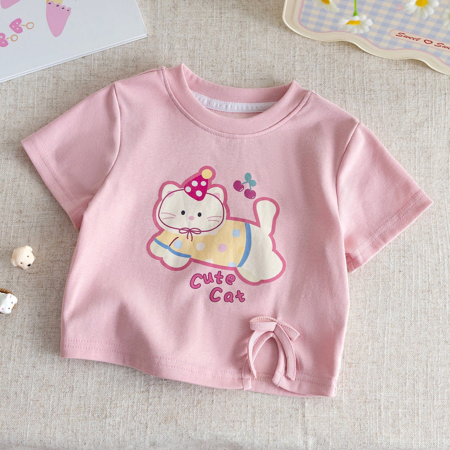 Baby Girls Cartoon Cat Summer Suit Set – Baby & Children's Outfits – Image 3
