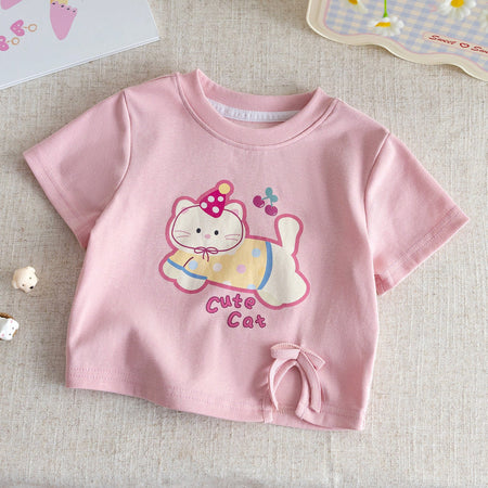 Baby Girls Cartoon Cat Summer Suit Set – Baby & Children's Outfits – Image 3