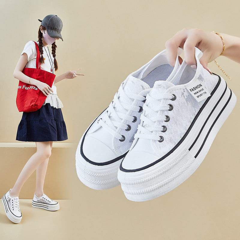 Korean Mesh White Sneakers Women 2026 Summer