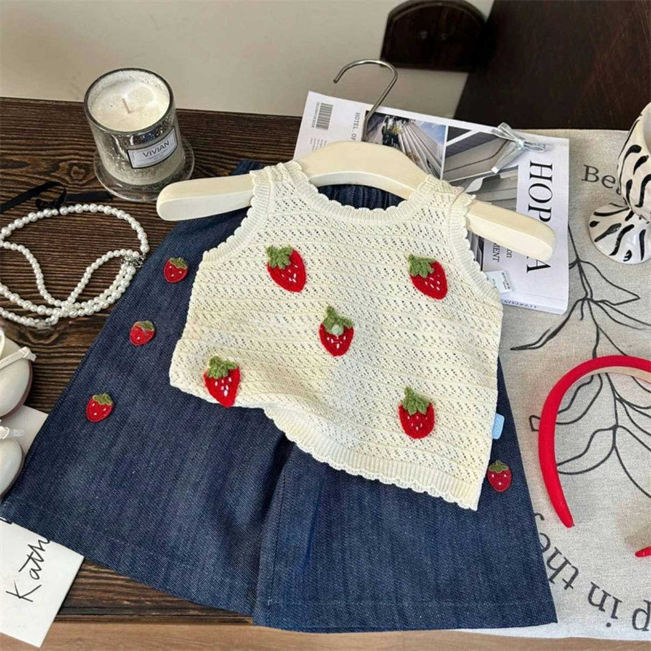 Baby Girls Strawberry Knit Vest & Pants Set – Baby & Children's Outfits – Image 1