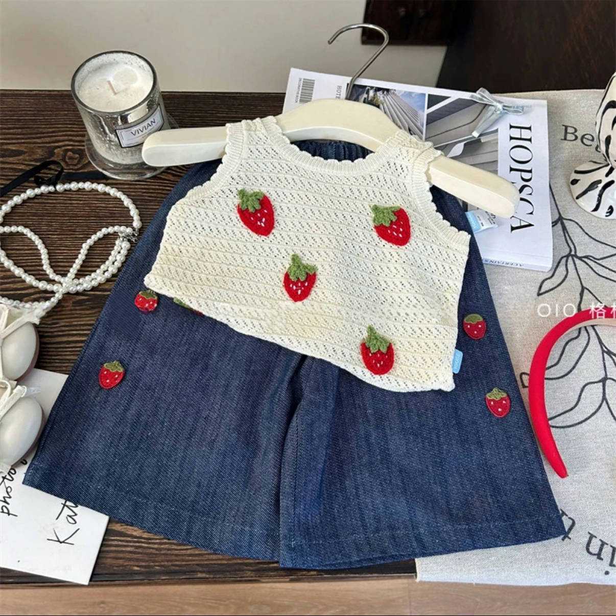 Baby Girls Strawberry Knit Vest & Pants Set – Baby & Children's Outfits – Image 2