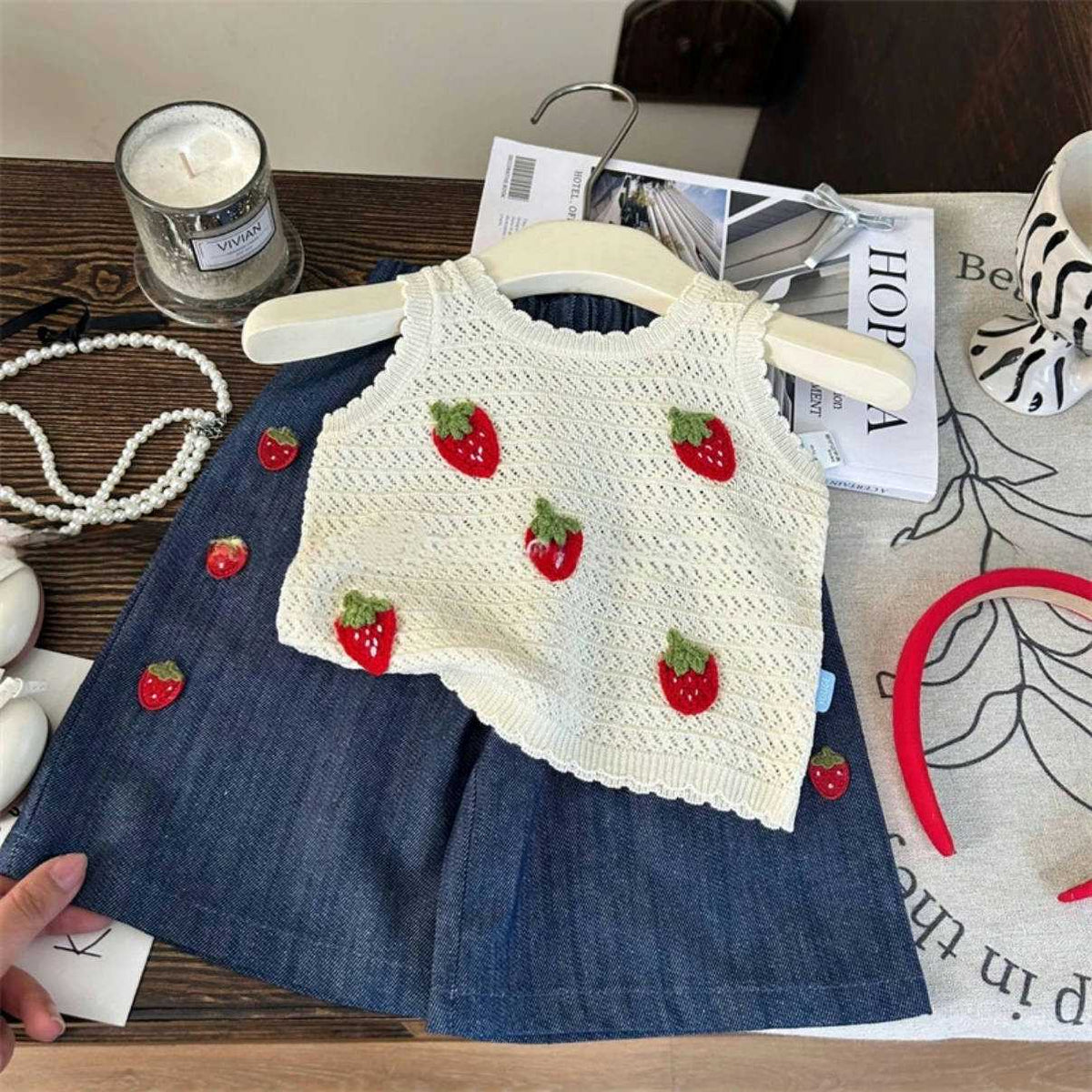 Baby Girls Strawberry Knit Vest & Pants Set – Baby & Children's Outfits – Image 3