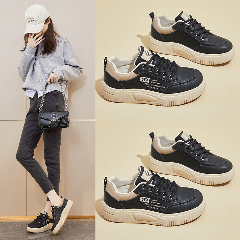 Korean White Sneakers Women 2026 Thick Sole