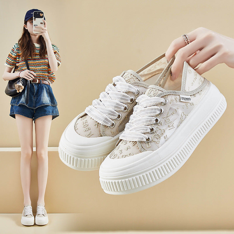 Korean Mesh White Sneakers Women 2026 Summer