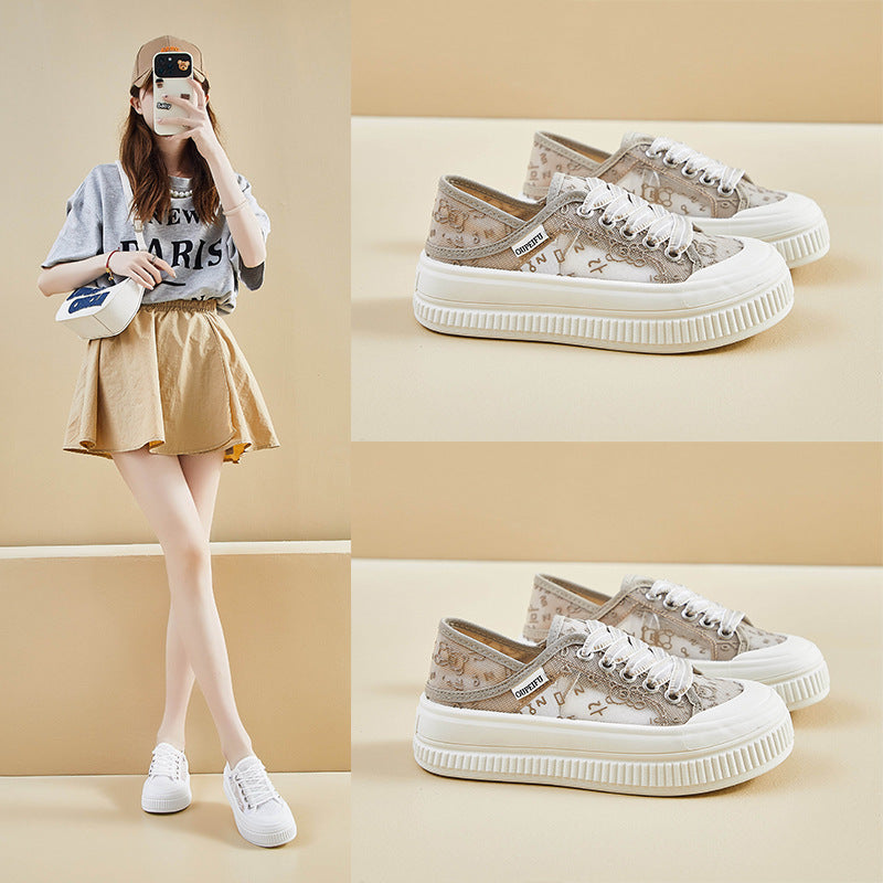 Korean Mesh White Sneakers Women 2026 Summer