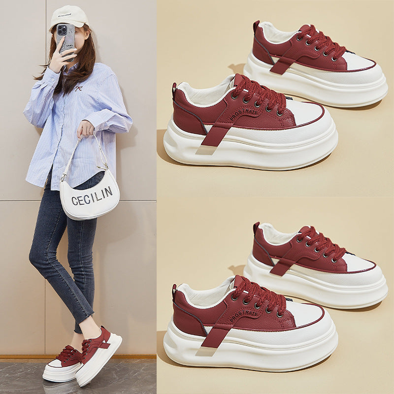 Korean White Sneakers Women 2026 Thick Sole