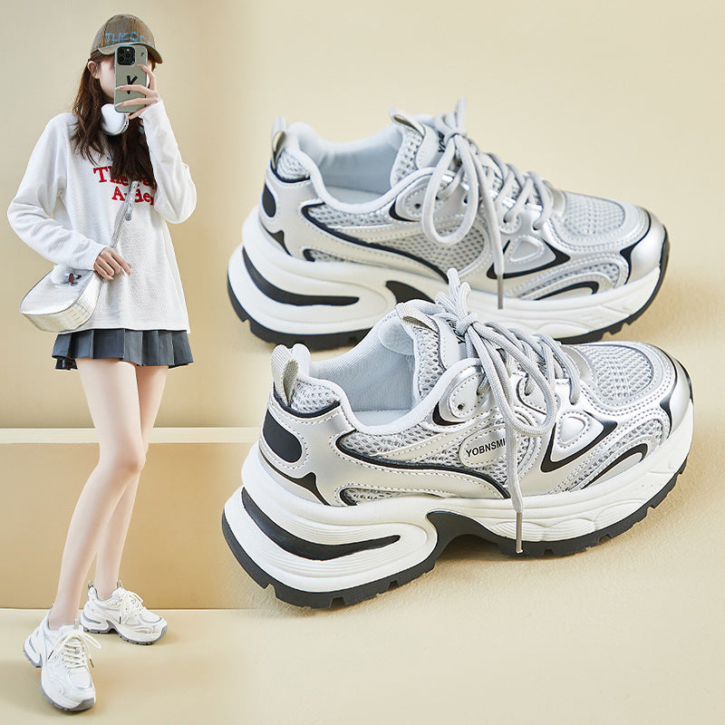 Korean Dad Shoes Women 2026 Thick Sole Sneakers