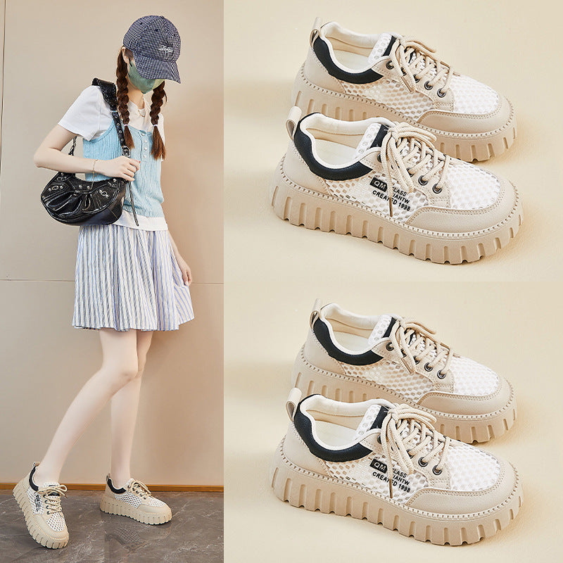Korean Mesh White Sneakers Women 2026 Summer
