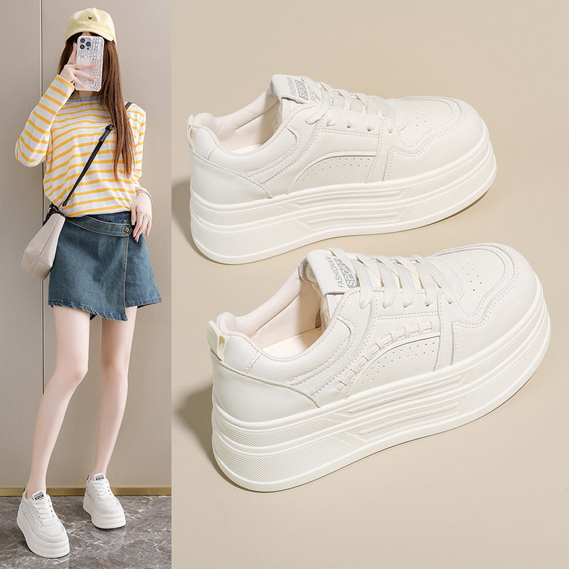 Korean White Sneakers Women 2026 Thick Sole