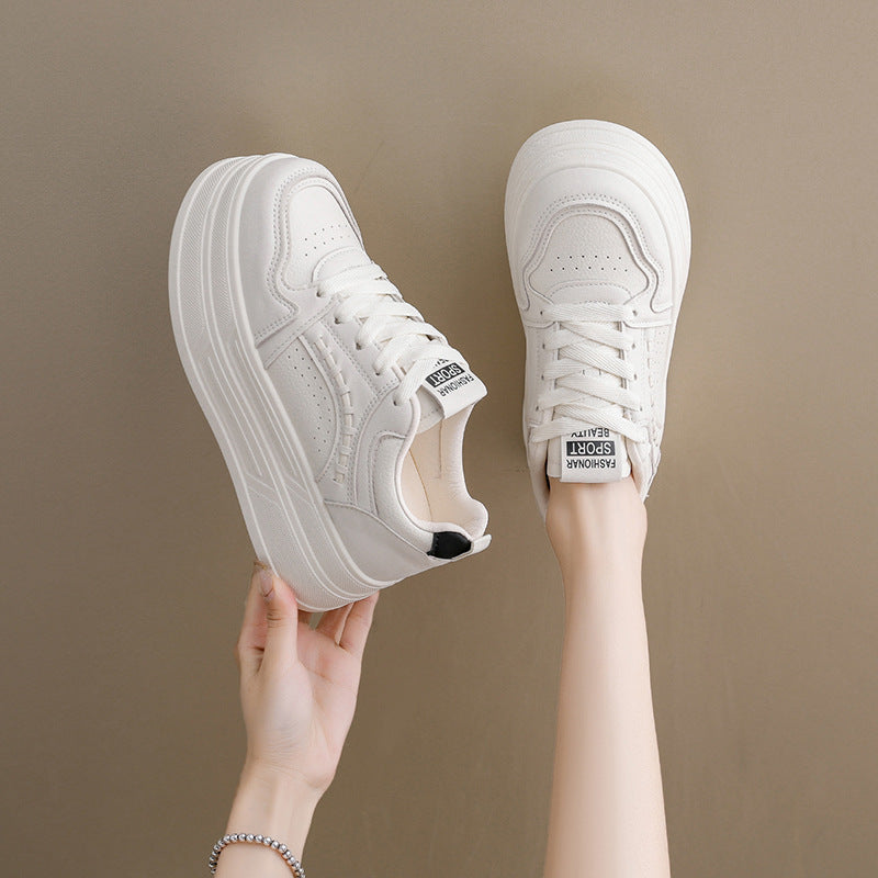 Korean White Sneakers Women 2026 Thick Sole