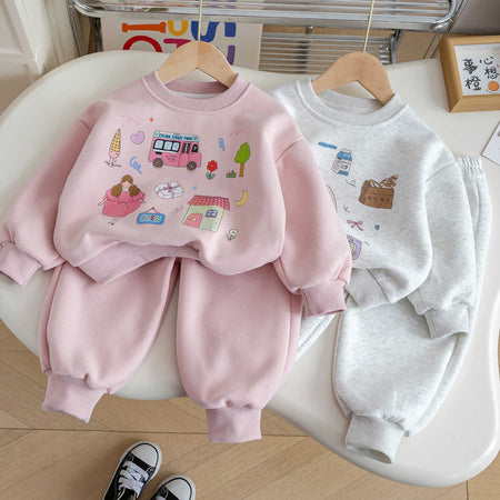 Baby Girls Cartoon Sweatshirt Set Spring Autumn 2025 – Baby & Children's Outfits – Image 1