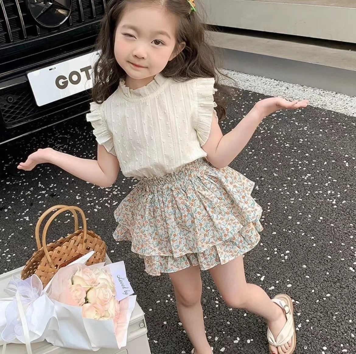 Baby Girls Korean Floral Sleeveless Summer Set – Baby & Children's Outfits – Image 1