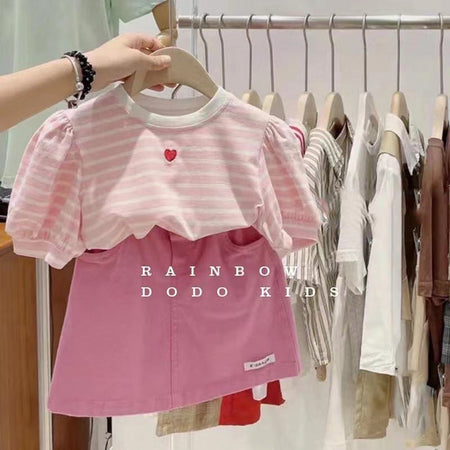 Baby Girls Heart Striped Summer Top & Shorts Set – Baby & Children's Outfits – Image 1