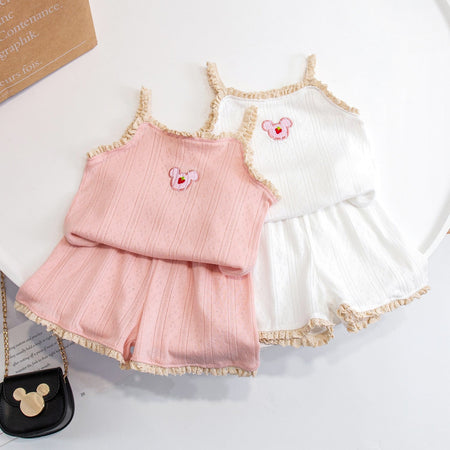 Baby Girls Cotton Sling Pajama Set Summer Homewear – Baby & Children's Outfits – Image 1