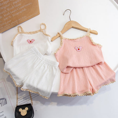 Baby Girls Cotton Sling Pajama Set Summer Homewear – Baby & Children's Outfits – Image 2