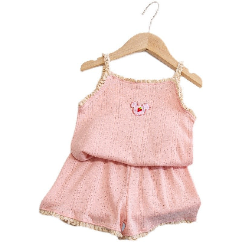 Baby Girls Cotton Sling Pajama Set Summer Homewear – Baby & Children's Outfits – Image 5