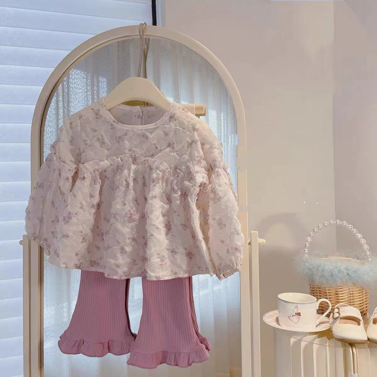 Baby Girls Korean Autumn Floral Top & Lace Pants Set – Baby & Children's Outfits – Image 1
