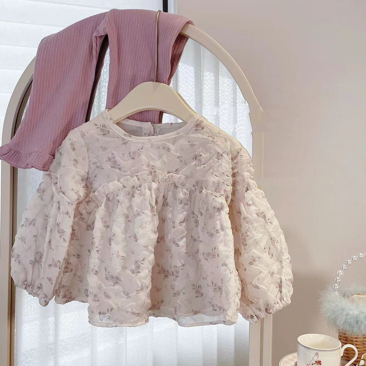 Baby Girls Korean Autumn Floral Top & Lace Pants Set – Baby & Children's Outfits – Image 2