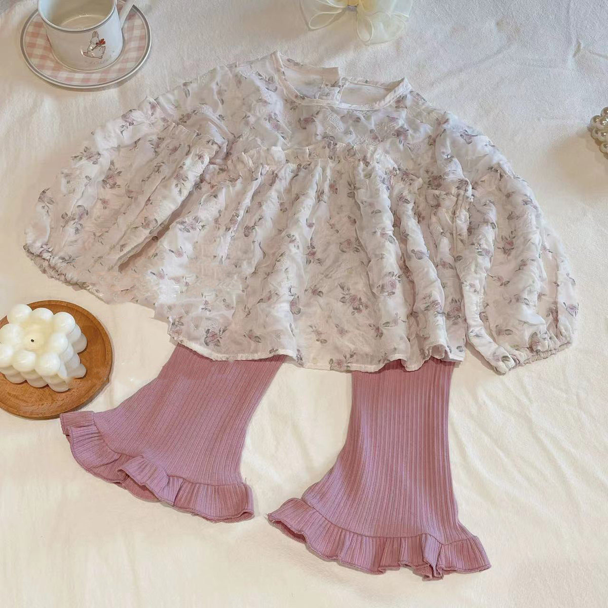 Baby Girls Korean Autumn Floral Top & Lace Pants Set – Baby & Children's Outfits – Image 3