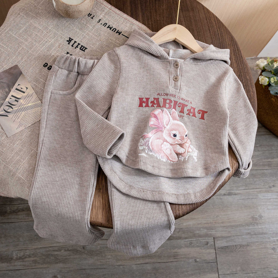 Baby Girls Rabbit Hooded Sweatshirt Set Autumn – Baby & Children's Outfits – Image 2