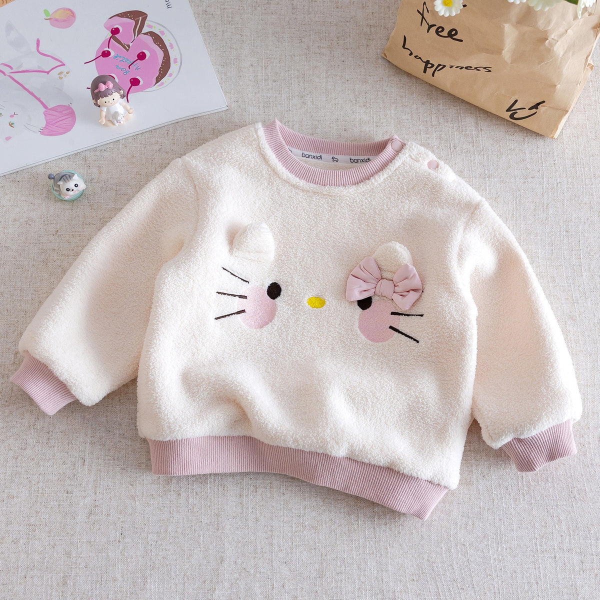 Baby Girls Cartoon Cat Fleece Winter Suit Set – Baby & Children's Outfits – Image 3
