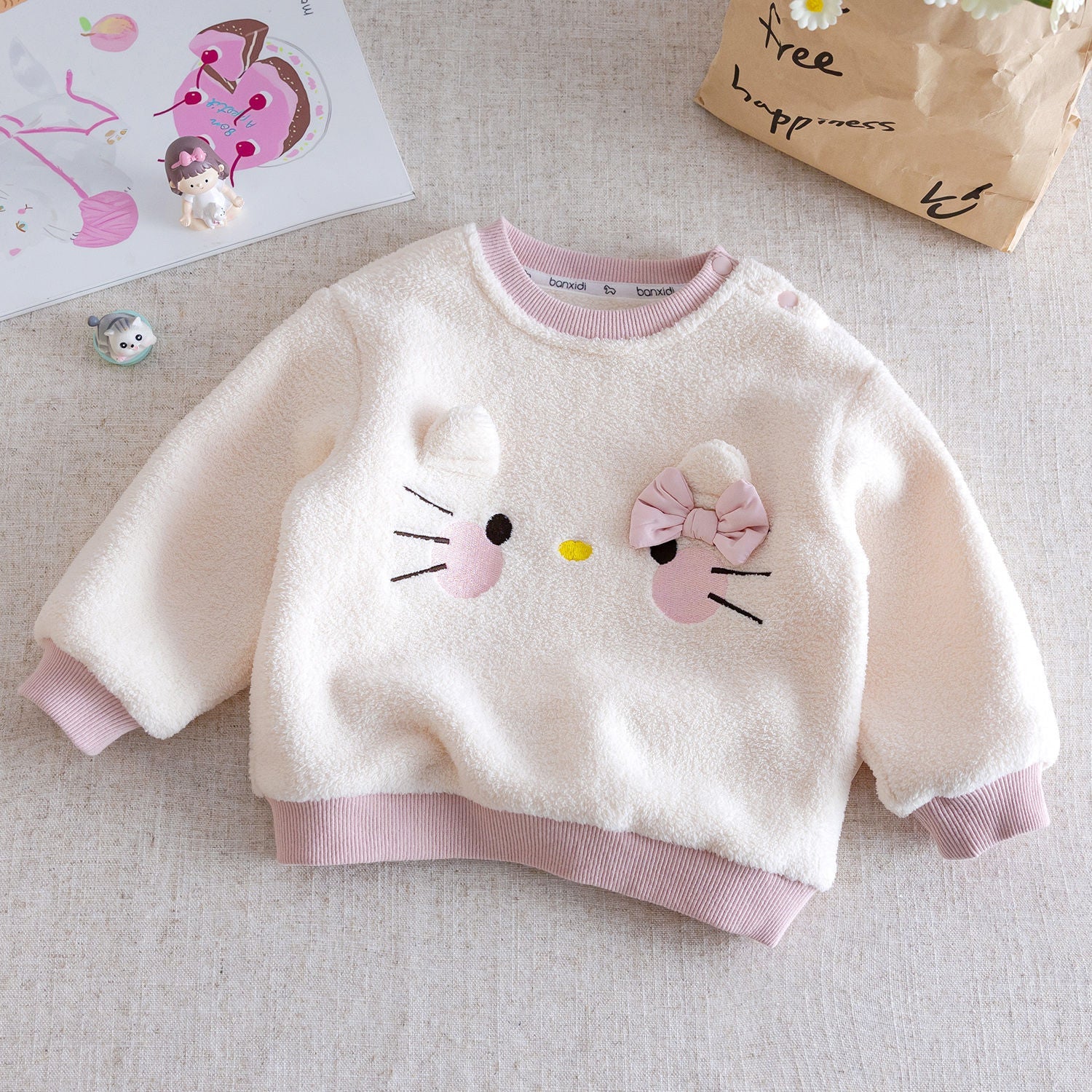 Baby Girls Cartoon Cat Fleece Winter Suit Set – Baby & Children's Outfits – Image 3