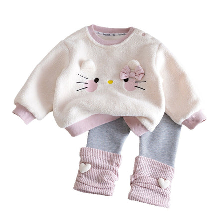 Baby Girls Cartoon Cat Fleece Winter Suit Set – Baby & Children's Outfits – Image 5