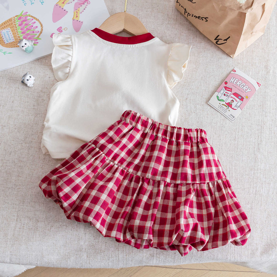 Baby Girls Cartoon Cat Top & Plaid Skirt Set – Baby & Children's Outfits – Image 2