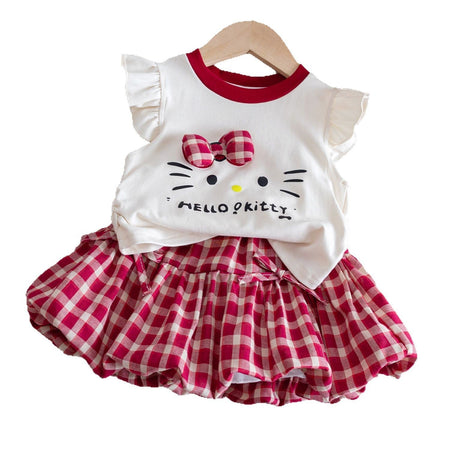 Baby Girls Cartoon Cat Top & Plaid Skirt Set – Baby & Children's Outfits – Image 5