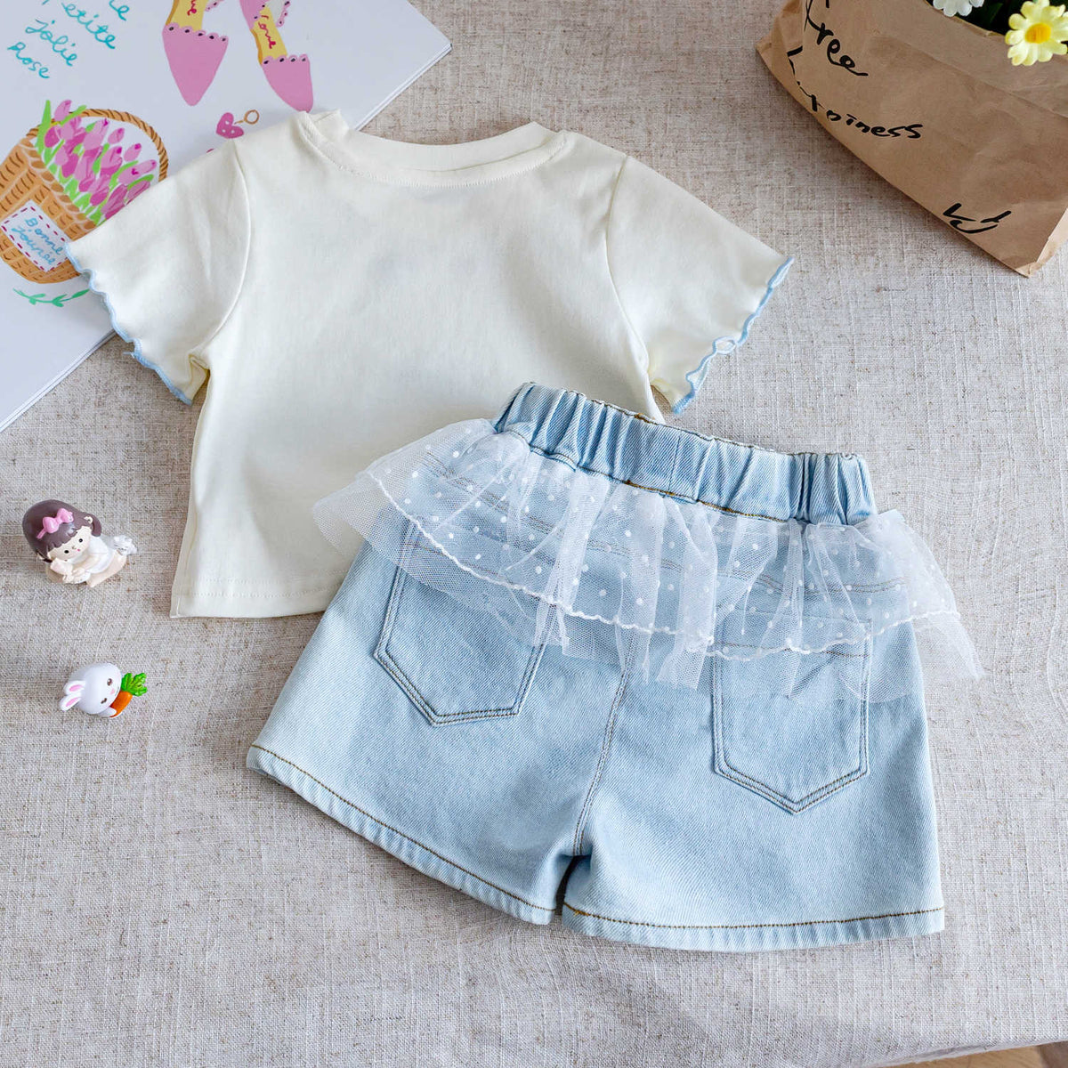 Baby Girls Korean Bow T-Shirt & Denim Shorts Set – Baby & Children's Outfits – Image 2