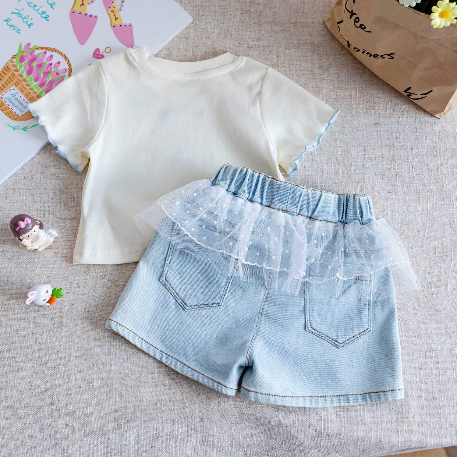 Baby Girls Korean Bow T-Shirt & Denim Shorts Set – Baby & Children's Outfits – Image 2