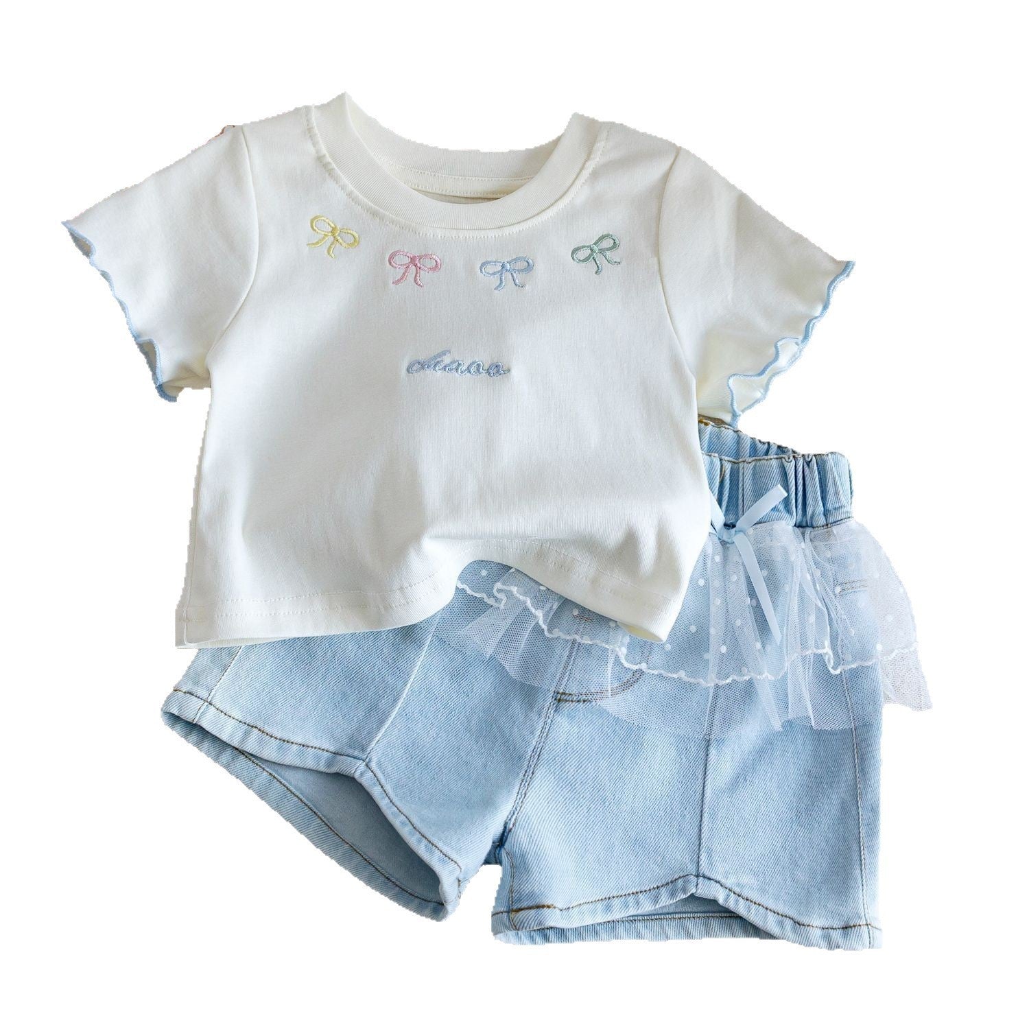Baby Girls Korean Bow T-Shirt & Denim Shorts Set – Baby & Children's Outfits – Image 5