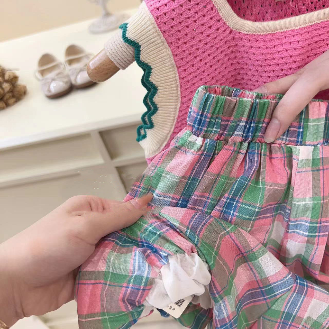 Baby Girls Pink Knit Vest & Plaid Shorts Set – Baby & Children's Outfits – Image 3