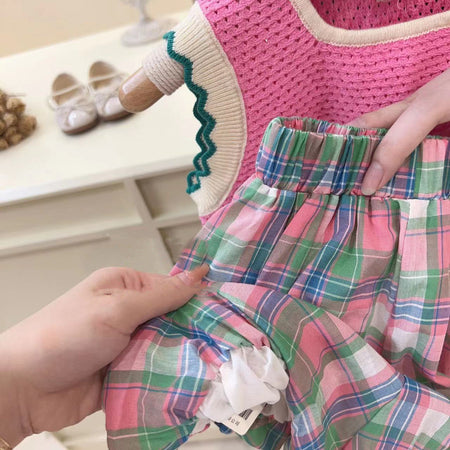 Baby Girls Pink Knit Vest & Plaid Shorts Set – Baby & Children's Outfits – Image 3