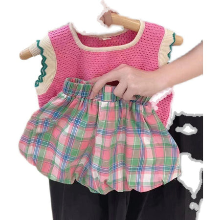 Baby Girls Pink Knit Vest & Plaid Shorts Set – Baby & Children's Outfits – Image 5