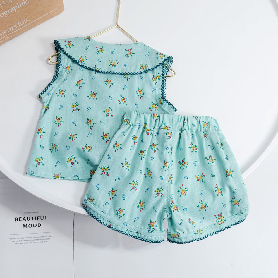 Baby Girls Korean Doll Collar Floral Shorts Set – Baby & Children's Outfits – Image 2