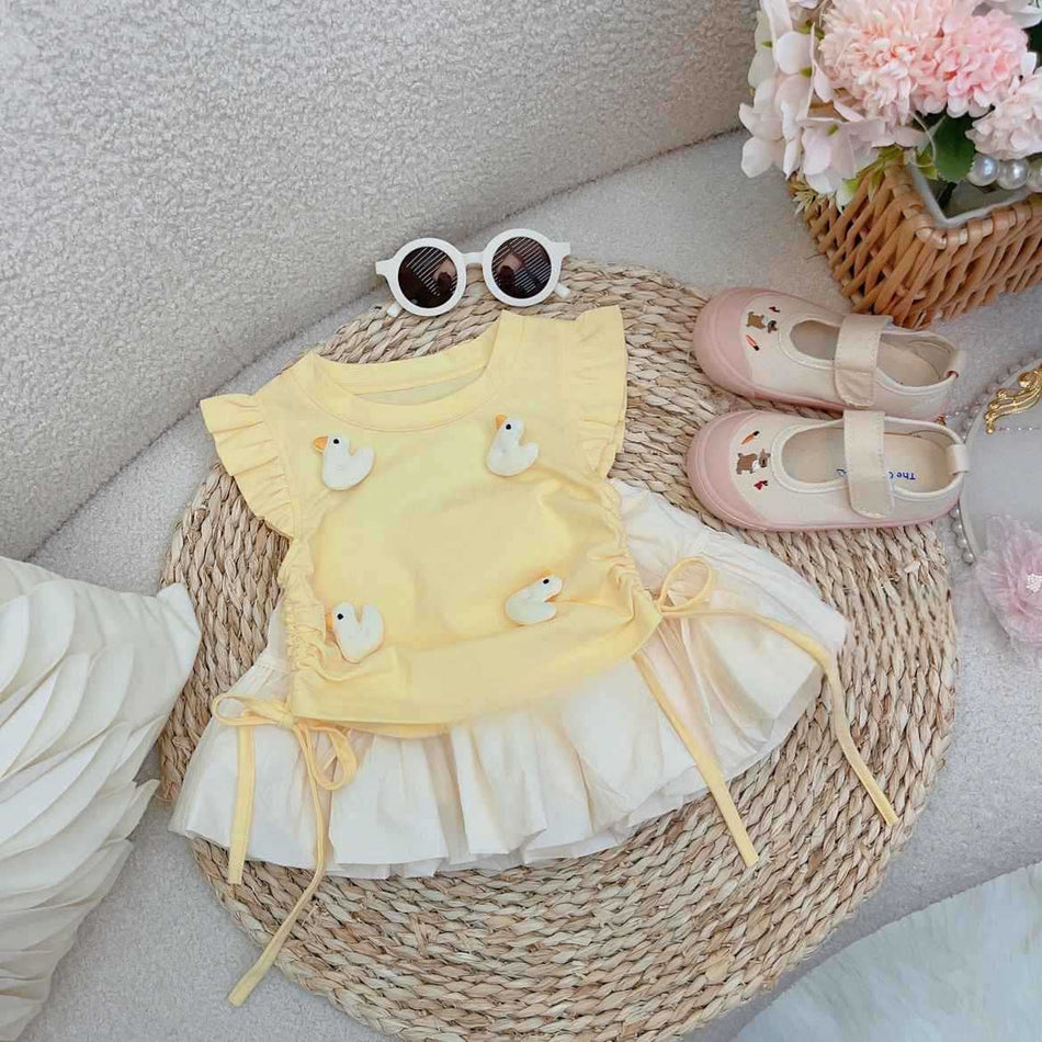 Baby Girls Duck Flying Sleeve Bud Skirt Set 2025 Summer – Baby & Children's Outfits – Image 1