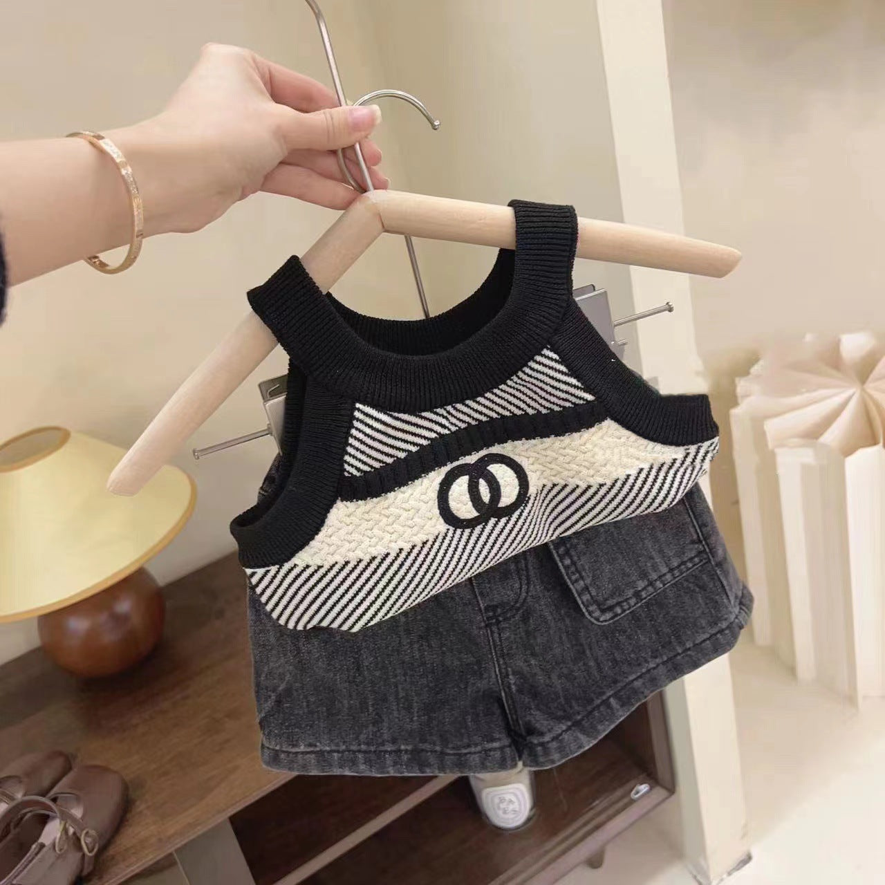 Baby Girls Striped Suspender Top & Denim Shorts Set – Baby & Children's Outfits – Image 1