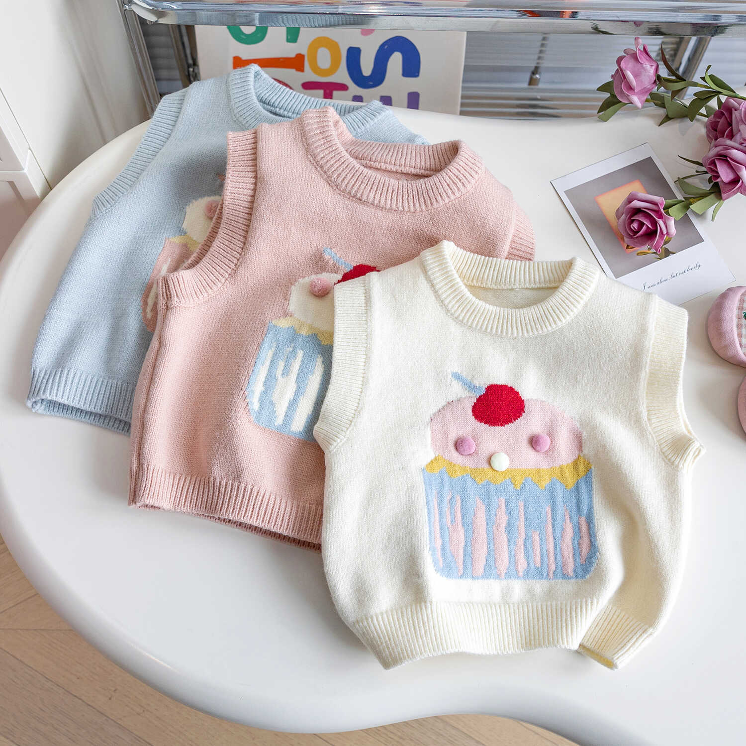 Baby Girls Cartoon Knitted Vest Autumn – Vests – Image 3